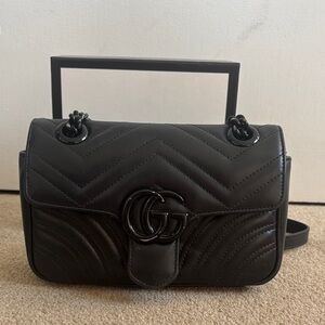Gucci Black Matelassé Chevron Shoulder Bag with Dark Hardware